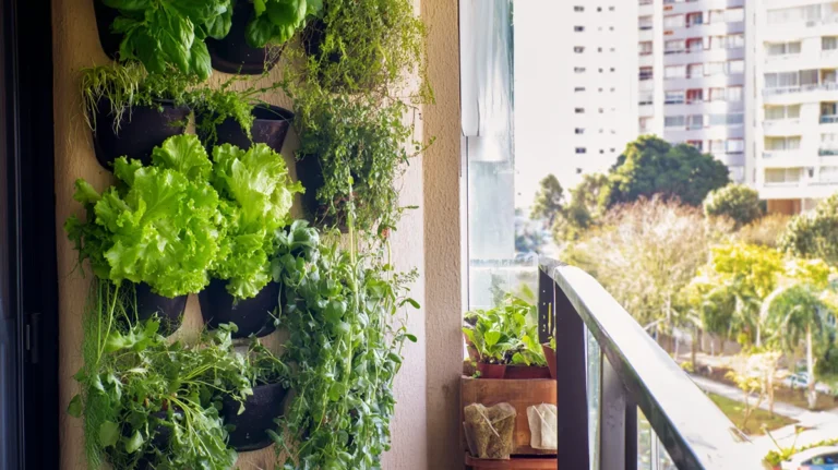 Horta vertical produtiva em varanda pequena de apartamento
