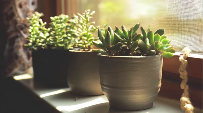 Suculentas saudáveis em vasos de barro recebendo luz natural em ambiente interno