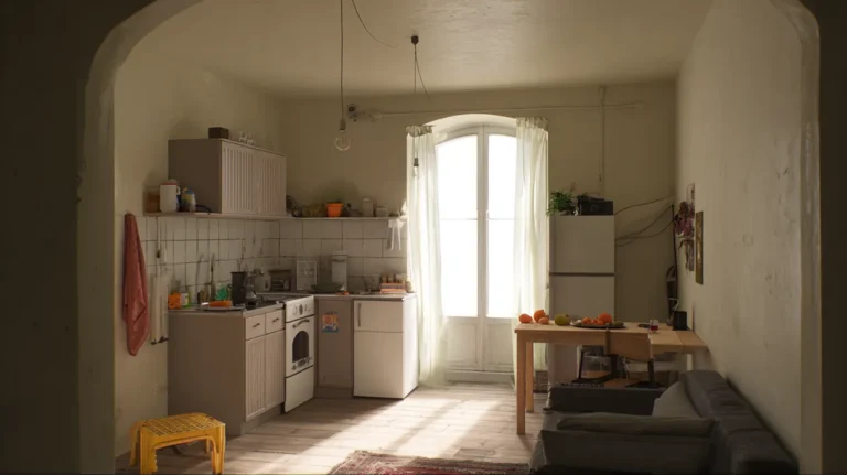 Ambiente pequeno bem iluminado com luz natural e decoração simples