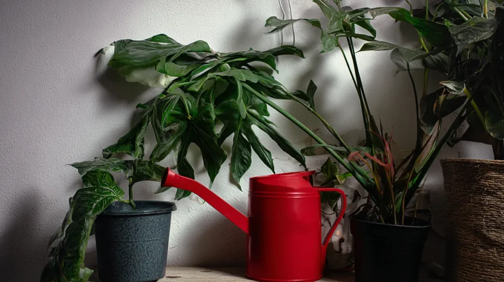 Cantinho verde realista dentro de casa mostrando cuidados, desafios e manutenção das plantas.