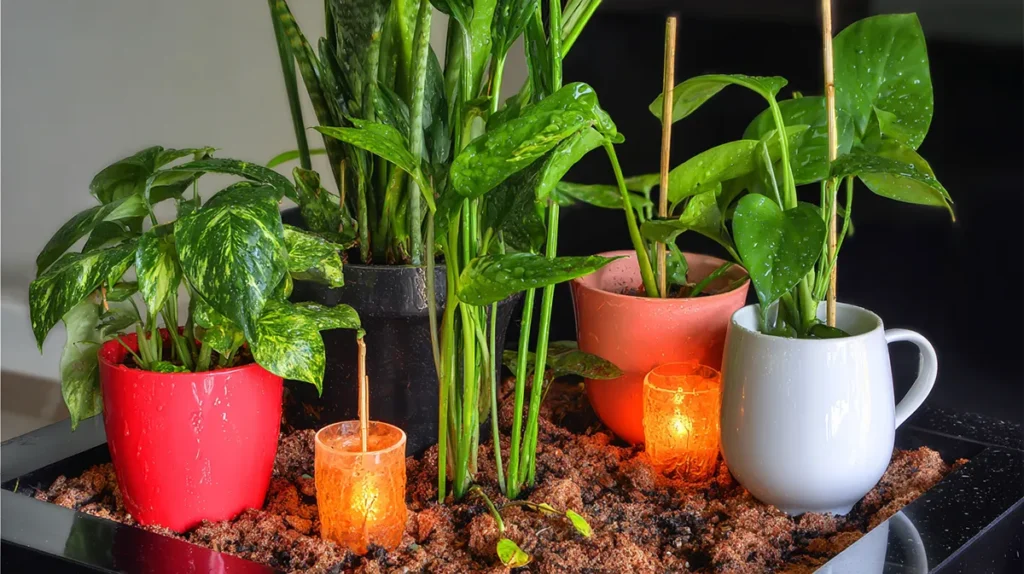 Exemplo de excesso de umidade em vasos de plantas dentro de casa