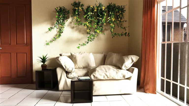 Jardim vertical em sala de apartamento pequeno com plantas naturais na parede