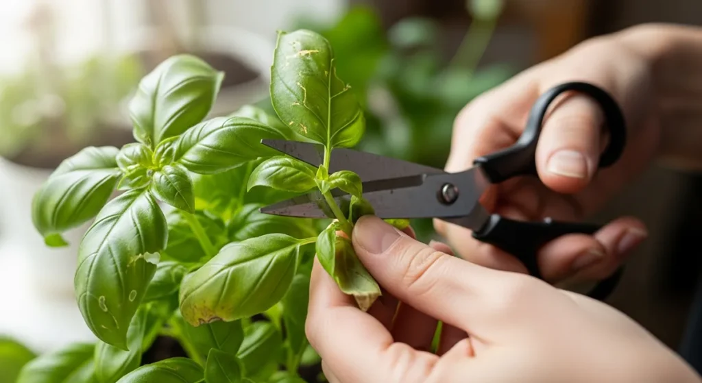 Poda correta de manjericão para estimular crescimento saudável