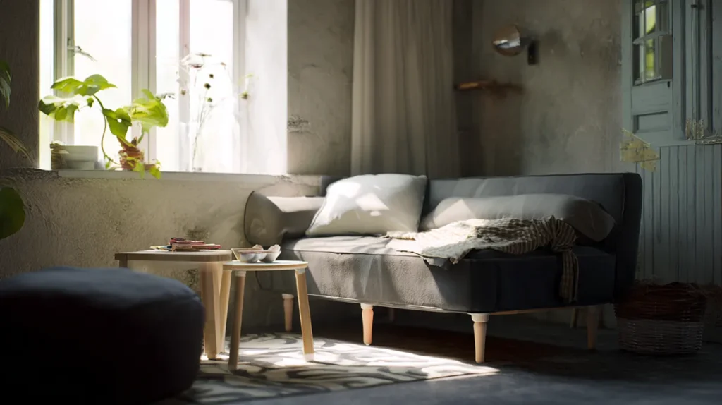 Sala pequena com móveis baixos que ampliam visualmente o espaço