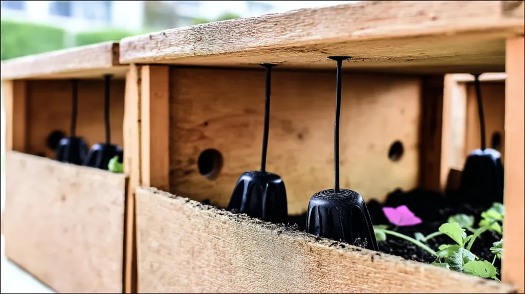 Vasos reciclados com furos de drenagem feitos à mão para cultivo de ervas